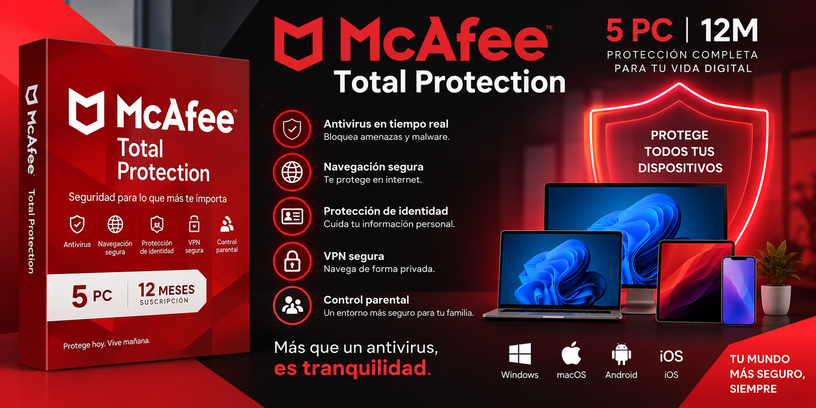 McAfee Total Protection 5 PCS X 12 MESES